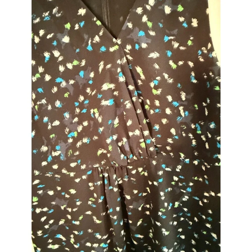 J. Crew Black Sleeveless Printed Dress with Teal & White Flecks Size 12